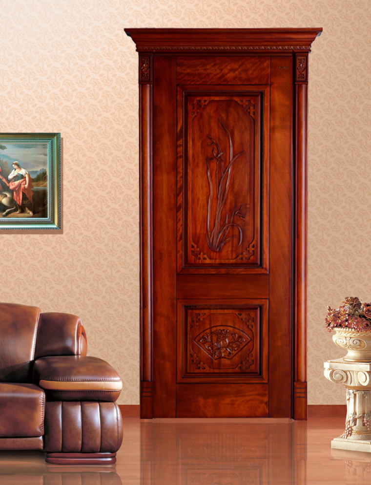 瀚森原木门 hansen ym043 手工雕花原木门 高端奢华纯原木门 精美做工
